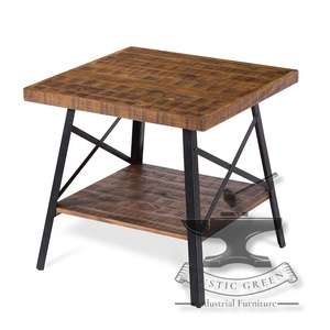 Mesa auxiliar portátil industrial de madera y metal - Product Image 1