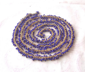 Blue Chalcedony Vintage Rosary Cluster Gold-Plated Wire Wrapped Natural Gemstone Boho Chain with mm Beads for Birthstone <b>Jewelry</b> - Product Image 2