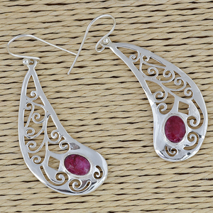 Pendiente de filigrana de Plata de Ley 925 con diseño de hoja de rubí rosa, pendiente de moda Chapado en plata romántica para boda, regalo - Product Image 3