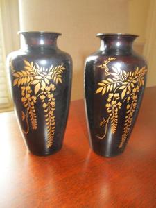 Lacquer Art <b>Vase</b> Pair <b>Set</b> of 2 Pieces - Product Image 3