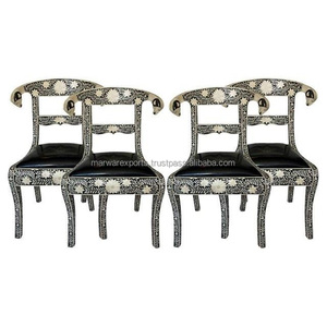 Silla de comedor con incrustaciones de hueso indio hecha a mano al por mayor, muebles de comedor de lujo, sillas elegantes con incrustaciones de India al por mayor - Product Image 2