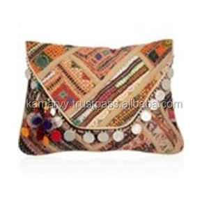 Bolso de Mano de Tela de Algodón con Cuentas, Diseño Tradicional Banjara, Forma de Sobre, Resistente - Product Image 1