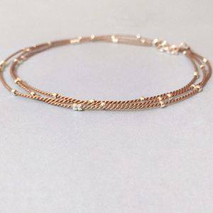 The Art of Handmade Tiny Silver Beaded Dainty Triple Wrap Silk Cord Layering <b>Bracelet</b>. - Product Image 1