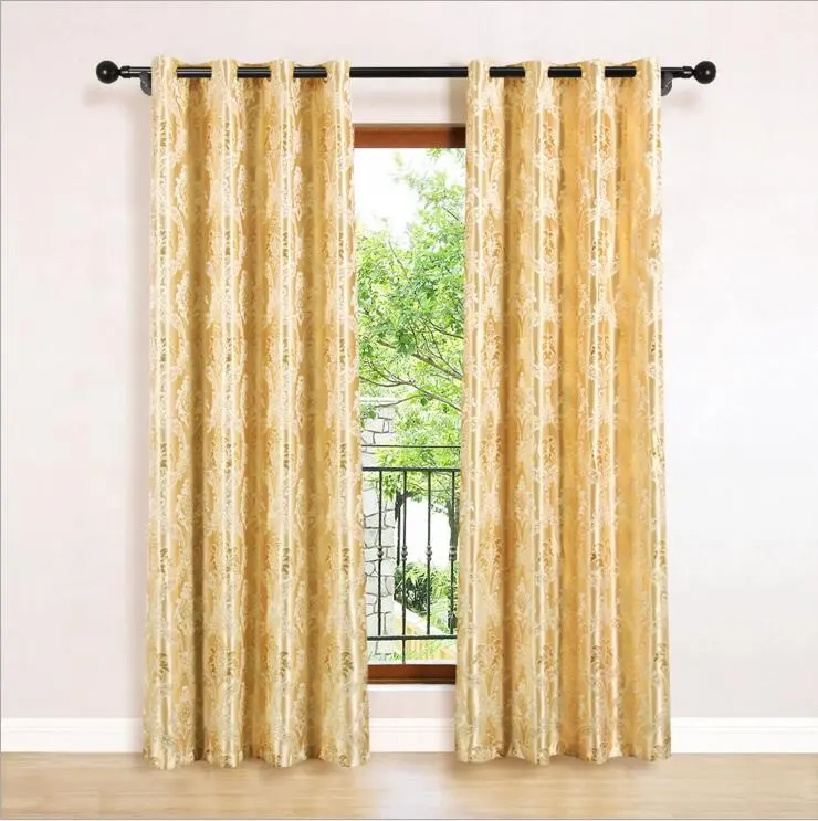 Modern European Gold Jacquard Fabrics Luxury Yellow Semi-blackout Curtains For Living Room Bedroom Windows