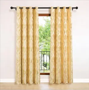 现代欧洲黄金提花织物豪华黄色半遮光窗帘客厅卧室窗户