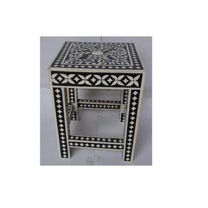 Taburete de cuatro patas de mosaico de hueso hecho a mano de alta calidad con patrones florales pequeños muebles para el hogar taburete decorativo de hueso al por mayor - Product Image 2