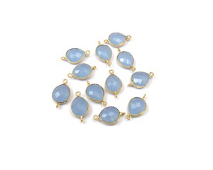 Calcédoine bleue argent Sterling plaqué or multi-pierres naturelles fabrication de bijoux forme de poire breloque lunette à facettes Double caution - Product Image 2