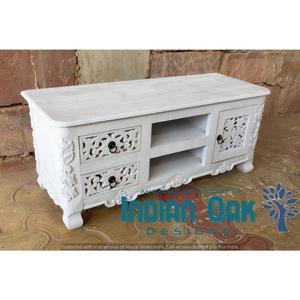 Meuble TV suspendu en bois sculpté, armoire de salon, design rustique - Product Image 2