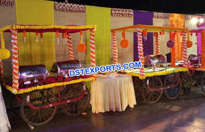 Chariot de nourriture en métal durable et bois traité de style moderne pour la décoration de scène de mariage indien - Product Image 5