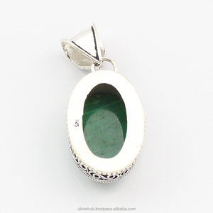 Pendentif en argent de pierre précieuse de malachite verte naturelle pour elle Pendentif en argent sterling 925 Bijoux Boho vintage pour fournisseur en gros - Product Image 4