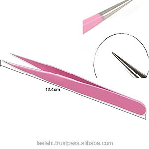 Juego de 2 pinzas aplicadoras de pestañas de Color personalizadas, puntas puntiagudas rectas curvas, pestañas duraderas impermeables de acero inoxidable - Product Image 4