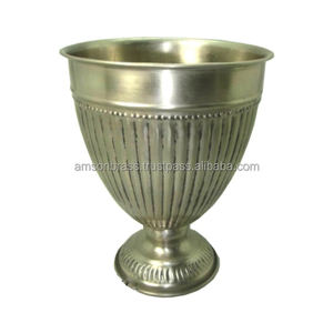 Handmade Style Flower Pot and Planter Decorative Embossed Design Silver Antique Indoor Outdoor Square Shape Planter - Product Image 5