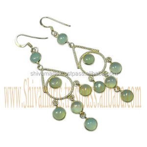 ต่างหูพลอยคาลซิโดนีเงินสเตอร์ลิง925แบบแฮนด์เมดเครื่องประดับเงินแฟนซี - Product Image 2