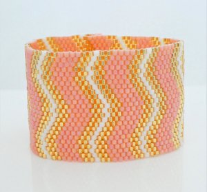 Handmade Happiness seed bead bracelet-cuff- <b>stitch</b>-wave design-coral-gold - Product Image 1