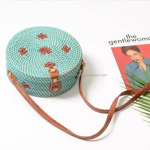 New 2024 wholesale candy natural wicker woven rattan tote fashion bags woven for lady bamboo craft straw handmade beach handbags