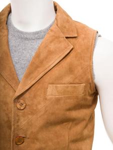 Gilet réversible en daim véritable de vache pour hommes, vêtements d'extérieur en cuir respirant avec décoration de boutons, gilets et gilets élégants - Product Image 3