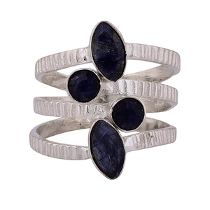 Piedra preciosa de zafiro azul sólido 925 esterlina anillo de banda múltiple de plata original Anillo de moda Chapado en plata para regalo de boda. - Product Image 1