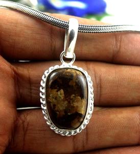 92.5 Sterling Silver Mix Shape Natural <b>Picture</b> & Black Jasper & Bronzite Gemstone <b>Charm</b> Pendant Gift Necklace - Product Image 4