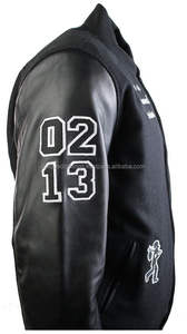 Chaqueta de béisbol universitaria negra para hombre, Mangas de cuero Real con bordado personalizado Varsity Jacket - Product Image 3