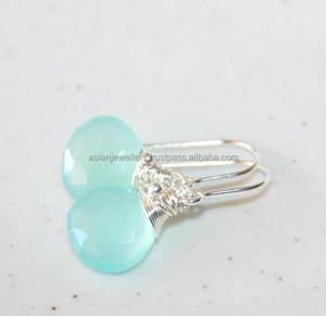 925 Sterling silver Aqua Chalcedony Handmade Gemstone Earrings - Product Image 1