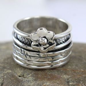 แหวนเงินแท้ 925 ลายดอกไม้ หมุนได้ สำหรับสมาธิและการป้องกัน แหวนนิ้วโป้งผู้ชาย ผู้จำหน่ายเครื่องประดับคุณภาพสูง - Product Image 3