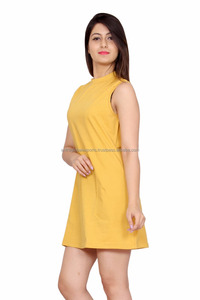 Último vestido casual de cuello alto para mujer sin mangas ecológico y lavable teñido liso con impresión digital para uso diario - Product Image 4