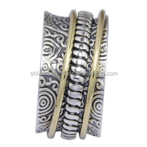 Bague d'éternité vermeil en laiton massif 925 en argent sterling marteau belle bijoux de méditation à la mode pour mariage - Product Image 2