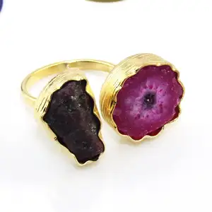 Cincin tenaga surya, gaya pernikahan alami kuarsa & batu permata Rubi cincin lapis emas 24k pengaturan collet cincin terbuka hadiah untuk wanita