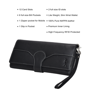 Vente flash : Portefeuille-pochette en cuir véritable Napa noir avec protection RFID pour femmes, élégant sac à main de soirée pour un usage quotidien, disponible à la vente - Product Image 5