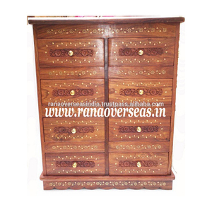 Modern Luxury Eight Drawers <b>Wooden</b> <b>Chest</b> With Hand Carving and Brass Inlay Design for Home Decor - Product Image 2