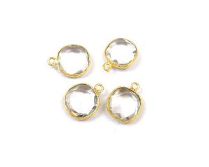 Connecteur de lunette de pierres précieuses en cristal de quartz fait à la main pierre à facettes plaquée or pour la fabrication de bijoux à caution unique forme de coussin à facettes - Product Image 1