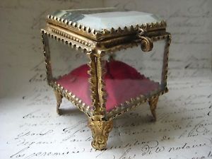 Boîte à bijoux en laiton antique, coffret en verre biseauté - Product Image 4