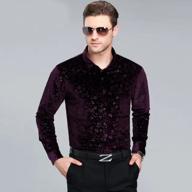 Thời Trang Mới Thiết Kế Dài Tay Áo Mens Velvet T Shirts