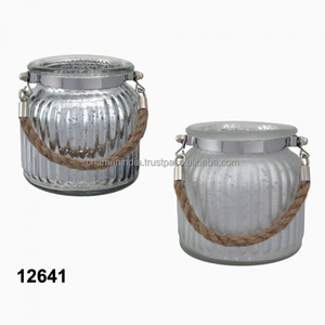 Elegant Silver Mercury Glass & Rope Votive Tea Light Candle Lantern - Product Image 1