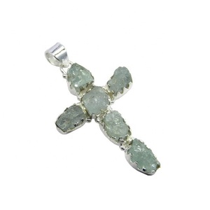 จี้ไม้กางเขนอัญมณีหยาบสีเงินสเตอร์ลิง925สำหรับคริสเตียนจี้เครื่องประดับชั้นดีแบบใหม่ - Product Image 1