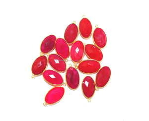 Hermosa piedra preciosa de Calcedonia rosa fuerte con joyería chapada en oro, forma ovalada, Conector de bisel de fianza única - Product Image 3