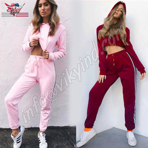 High Quality Sweat pants and <b>Crop</b> <b>Top</b> pullover Hoodie Set custom logo Women Custom Designer Clothes Two Piece Tracksuits - Product Image 2