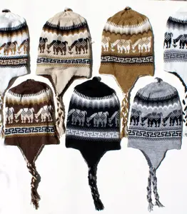 알파카 양모 겨울 모자 망 여자 뜨거운 따뜻한 페루 손으로 짠 자연 색상