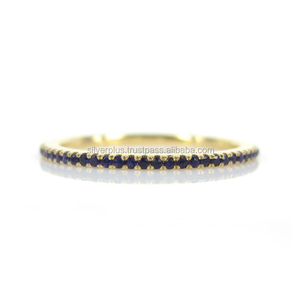Sólido 14K oro amarillo genuino Azul zafiro piedra preciosa eternidad completa anillo de apilamiento joyería de Navidad - Product Image 4