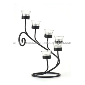 เชิงเทียนเหล็กดัดเหล็ก9เสาสำหรับตกแต่งบ้านฐานกลมสีดำเชิงเทียนโลหะสีดำ - Product Image 2