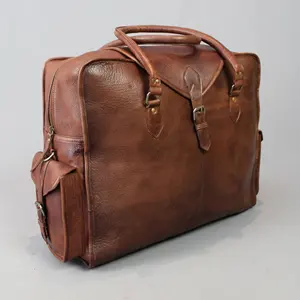 Bolsos de viaje de cuero de vaca para hombre, bolsas de lona con compartimiento de cremallera, servicios OEM, VCS 0008