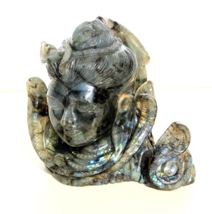 Hand Carved Labradorite <b>Shiva</b> Head Statue Figurine Spiritual Semi-Precious Stone Crafted by Skilled Artisans - Product Image 4