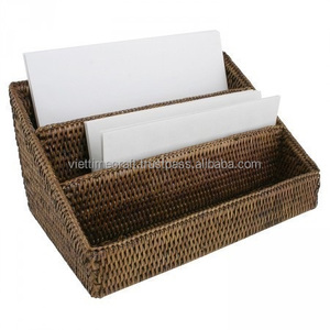 Porte-lettres en rotin brun, organisateur de fournitures de bureau - Product Image 5