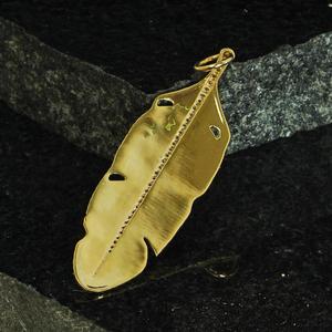 Bijoux pendentifs en or jaune 14K à la mode, Design célèbre, plume de luxe en diamant - Product Image 6