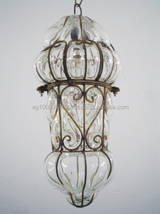 Lampe suspendue LED de style français B80, verre transparent et fer forgé avec design Art Déco, interrupteur électrique, source d'alimentation, veilleuses - Product Image 3