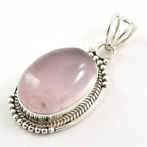 Pierre de quartz rose authentique en argent sterling pur 925, pendentif fait à la main - Product Image 1