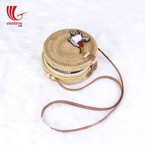 Bolso Redondo de Ratán Natural con Bordado de Pájaro Estilo Vintage Pequeño, Diseño Único de Alta Gama para Mujer, Bolso de Mano al por Mayor - Product Image 6