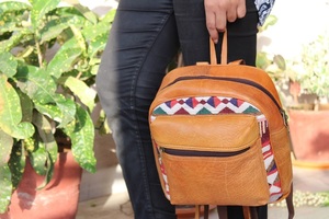 Sac à dos Jacquard en cuir pour femme, sacoche fait main - Product Image 4