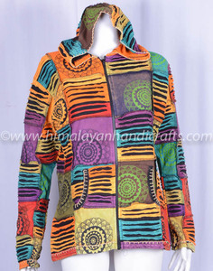 Nicro-sweat à capuche élégant multicolore pour femme, coupe du rasoir, DESIGN PATCHWORK, lavage ENZYME, style bohème, CSWJ 477 - Product Image 2