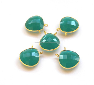 Handmade Green Onyx Faceted Heart Shape Brass Stone Gold Plated Double Loop Bezel Connector for Stone <b>Jewelry</b> Making <b>Findings</b> - Product Image 1